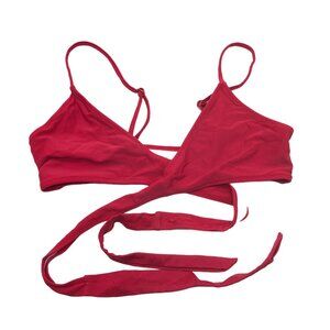 Zeraca Bikini Top Tie Wrap V Neck Red S